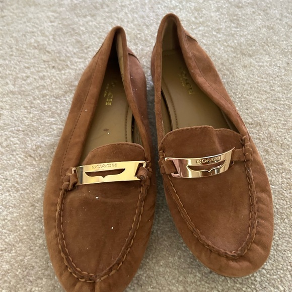Coach Women's Tan Suede Loafers with Gold Accent - Picture 1 of 3